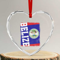 Vintage Belize Heart Crystal Glass Ornament Distressed Flag Central American Pride Heritage Gift