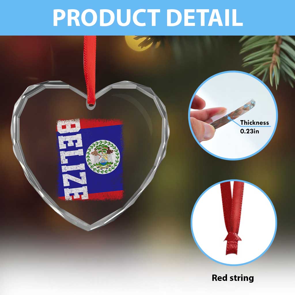 Vintage Belize Heart Crystal Glass Ornament Distressed Flag Central American Pride Heritage Gift