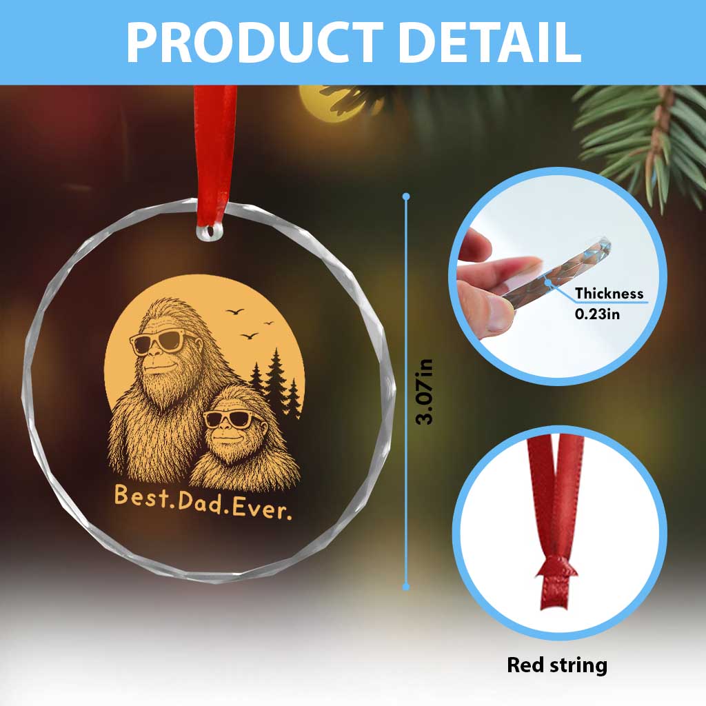 Vintage Best Dad Ever Bigfoot Papa Fathers Day Crystal Glass Ornament