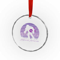 Vintage Bigfoot Alzheimers Awareness Crystal Glass Ornament Purple Ribbon Support Graphic