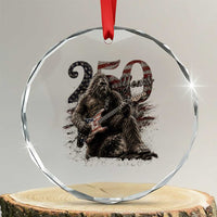 Vintage Bigfoot Playing Guitar 250 Years Crystal Glass Ornament 1776 2026 Bigfoot Patriotic USA Flag Sasquatch