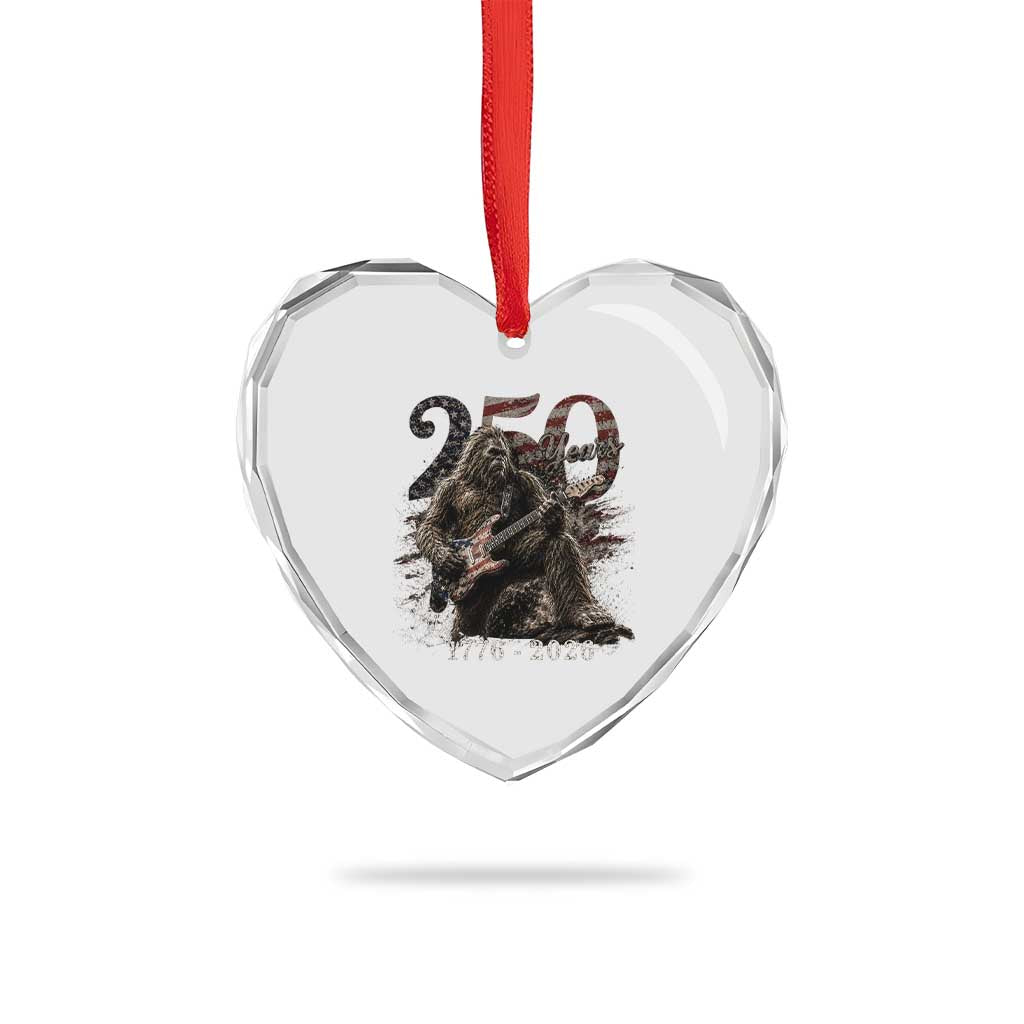 Vintage Bigfoot Playing Guitar 250 Years Heart Crystal Glass Ornament 1776 2026 Bigfoot Patriotic USA Flag Sasquatch