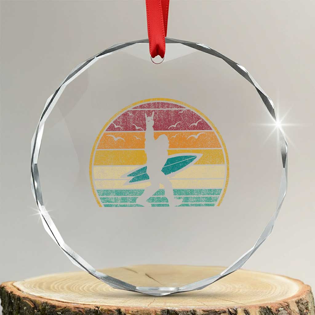 Vintage Bigfoot Surfing Crystal Glass Ornament Sasquatch Beach Vacation Retro Surf Sun Shaka - Wonder Print Shop