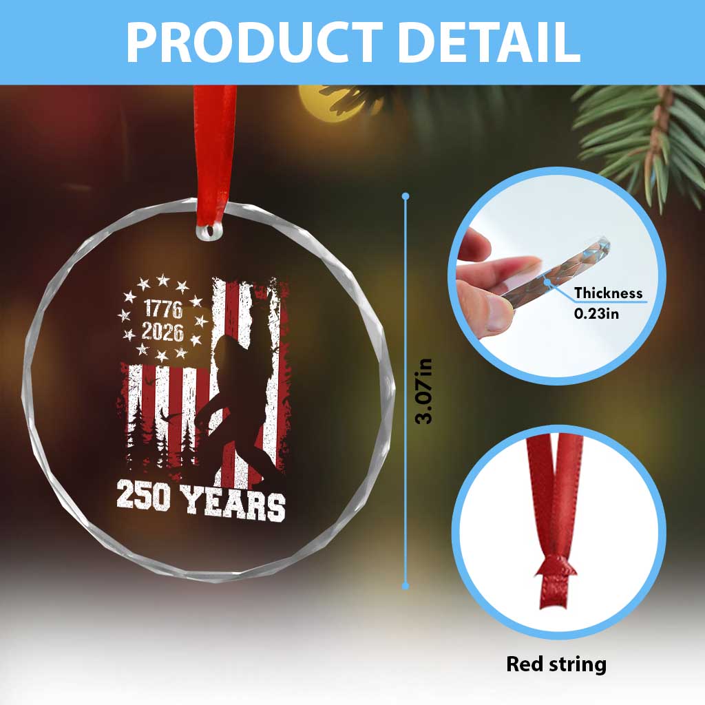 Vintage Bigfoot USA 250th Anniversary Crystal Glass Ornament 250 Years Of Freedom US Flag Independence Day 4th July Patriotic
