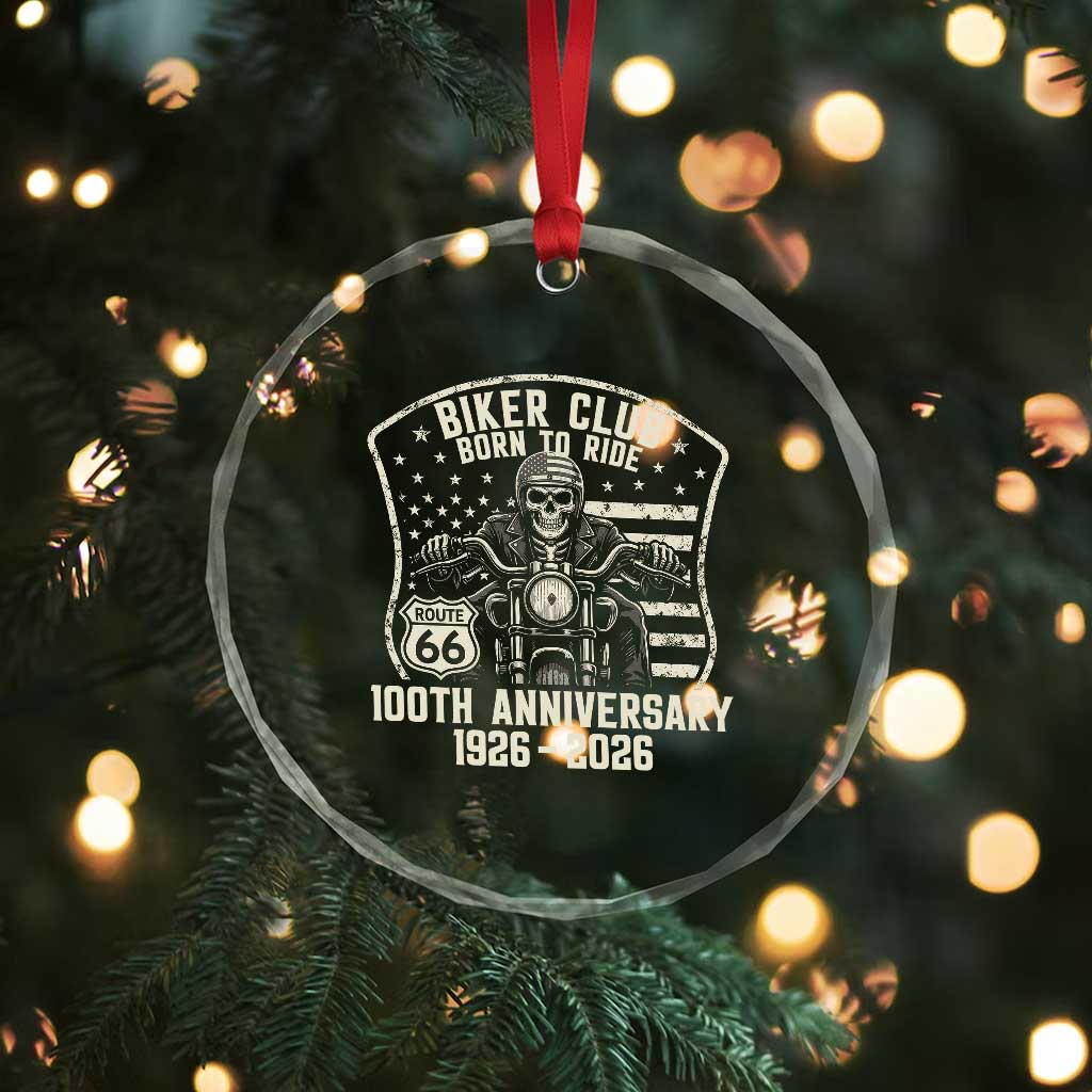 Vintage Biker Club Born To Ride Crystal Glass Ornament 100th Anniversary Mother Road