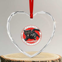 Vintage Black Cat Against Fascists Heart Crystal Glass Ornament