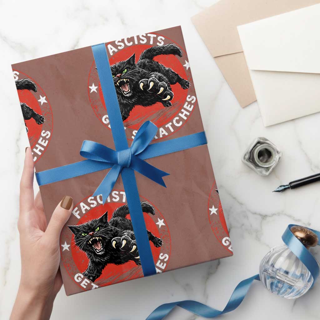 Vintage Black Cat Against Fascists Wrapping Paper Roll