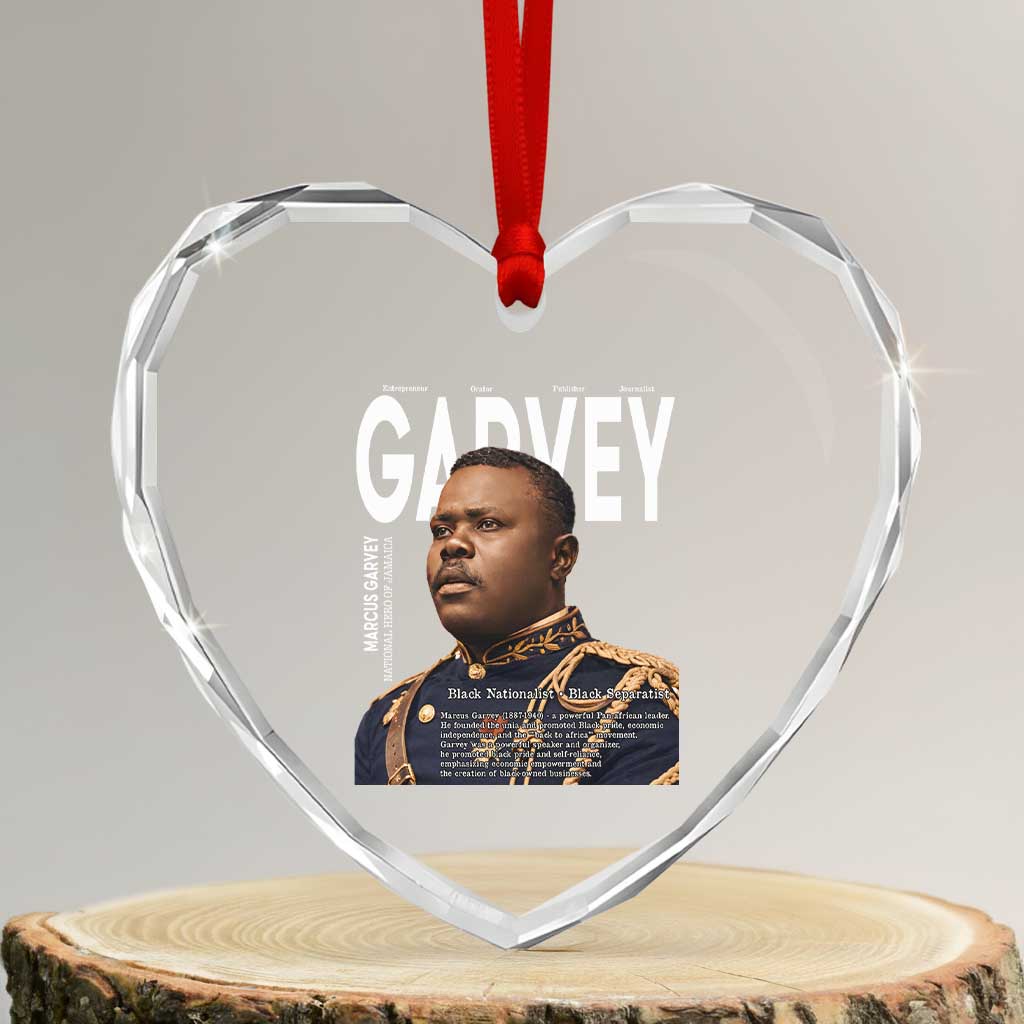 Vintage Black History Hero Marcus Garvey Heart Crystal Glass Ornament Black Pride