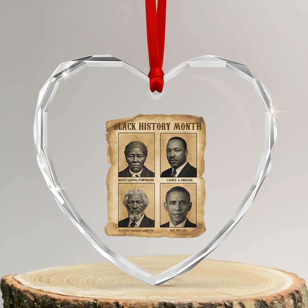 Vintage Black History Heroes Heart Crystal Glass Ornament Strong Black Pride - Wonder Print Shop