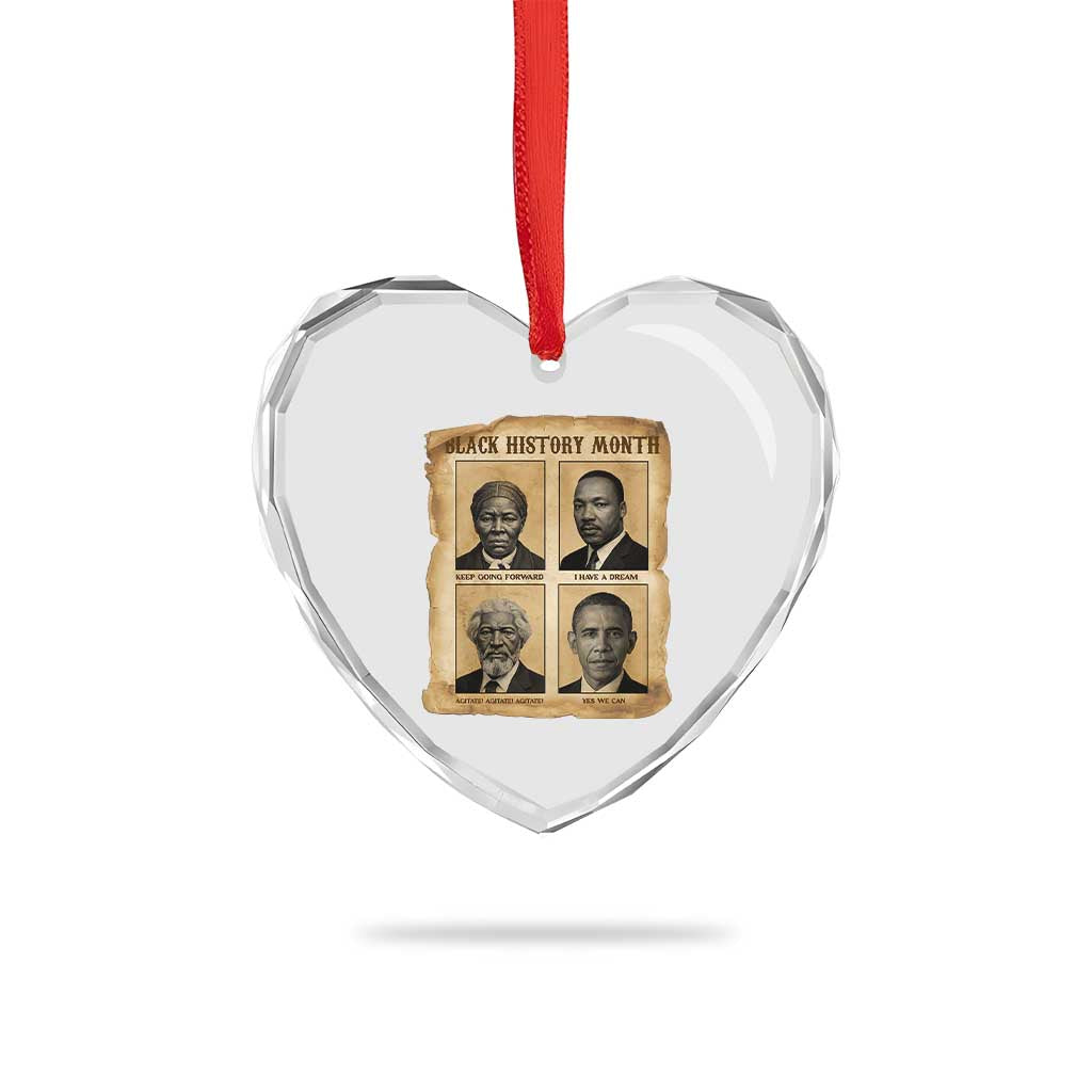 Vintage Black History Heroes Heart Crystal Glass Ornament Strong Black Pride - Wonder Print Shop