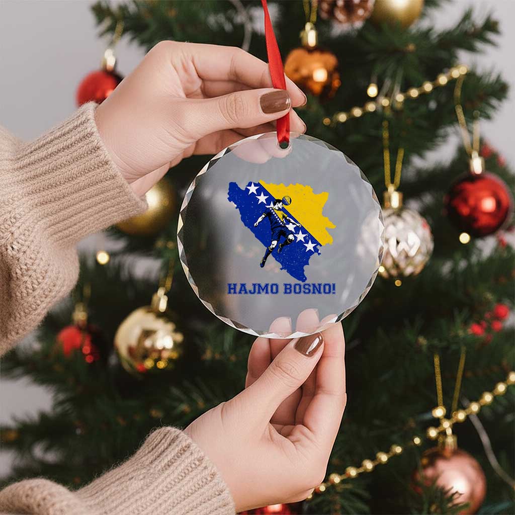 Vintage Bosnian Map Football Fan Crystal Glass Ornament Proud Balkan Heritage Gift