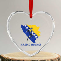 Vintage Bosnian Map Football Fan Heart Crystal Glass Ornament Proud Balkan Heritage Gift