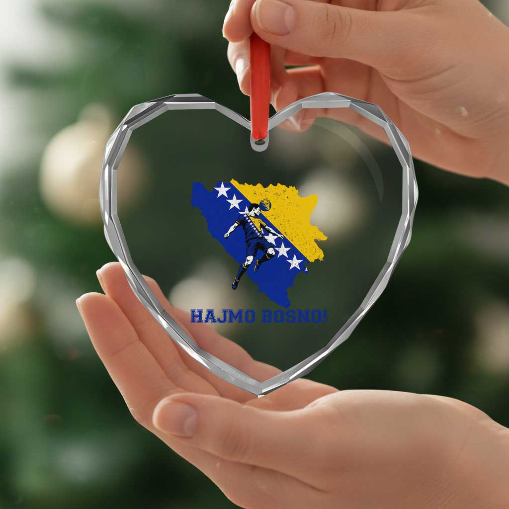 Vintage Bosnian Map Football Fan Heart Crystal Glass Ornament Proud Balkan Heritage Gift