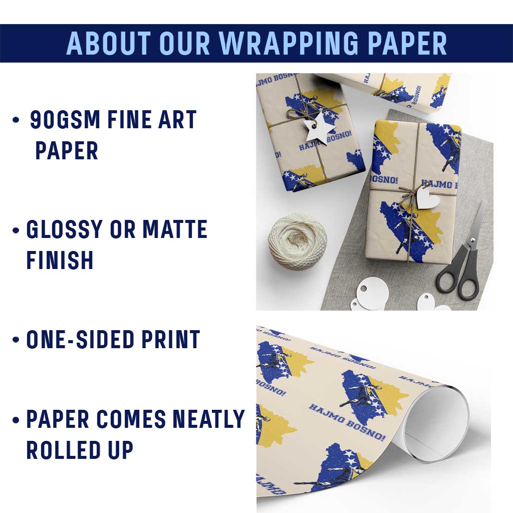 Vintage Bosnian Map Football Fan Wrapping Paper Roll Proud Balkan Heritage Gift