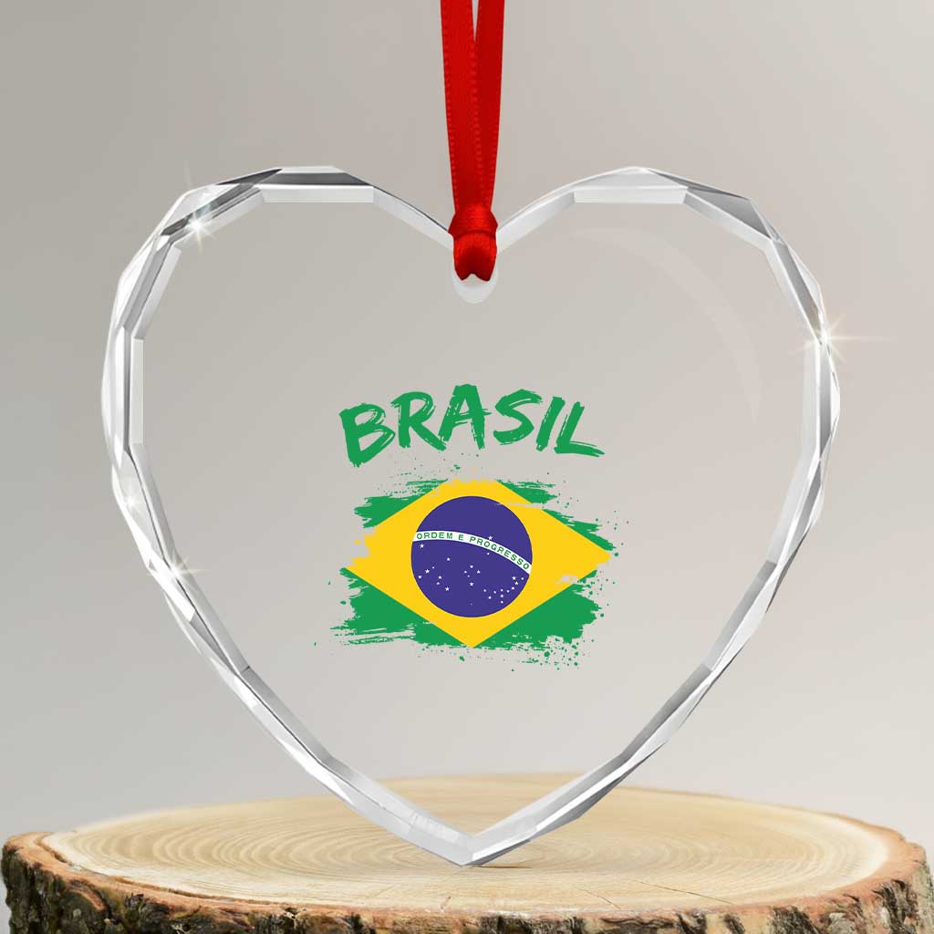 Vintage Brasil Flag Heart Crystal Glass Ornament Brazilian Heritage Pride