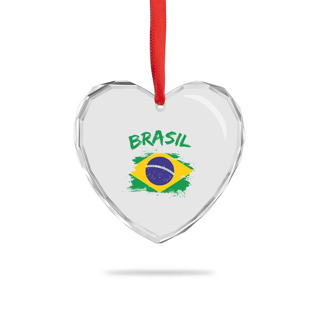 Vintage Brasil Flag Heart Crystal Glass Ornament Brazilian Heritage Pride