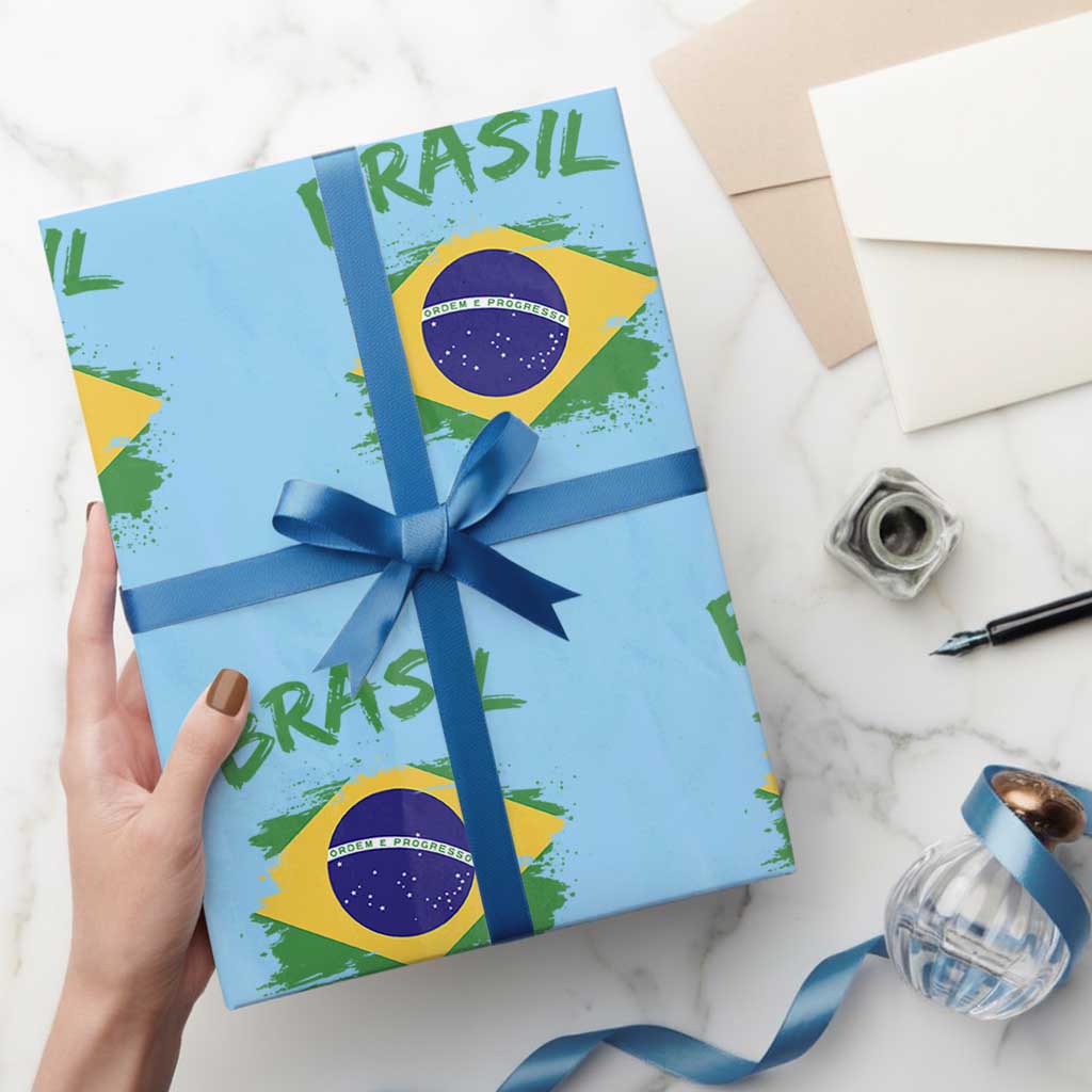 Vintage Brasil Flag Wrapping Paper Roll Brazilian Heritage Pride