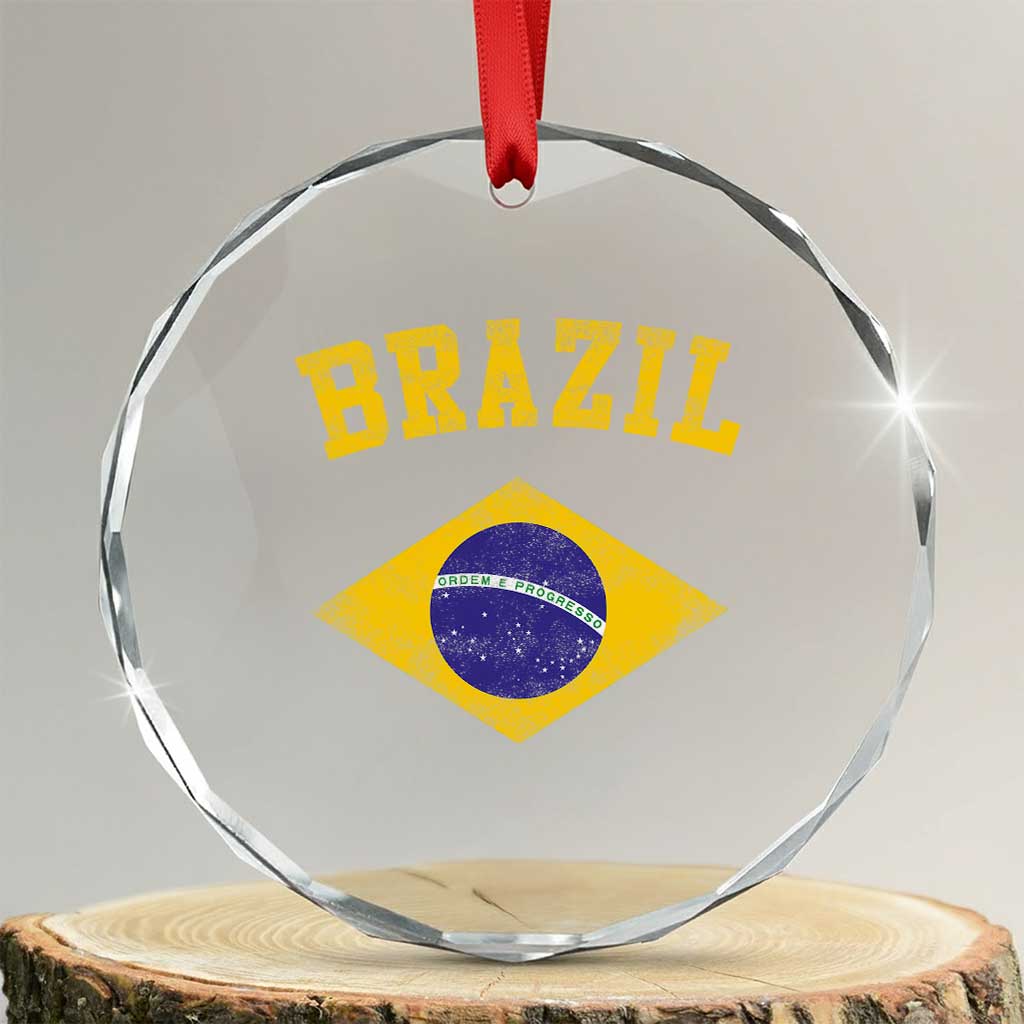 Vintage Brazil Flag Patriotic Brazilian Pride Crystal Glass Ornament
