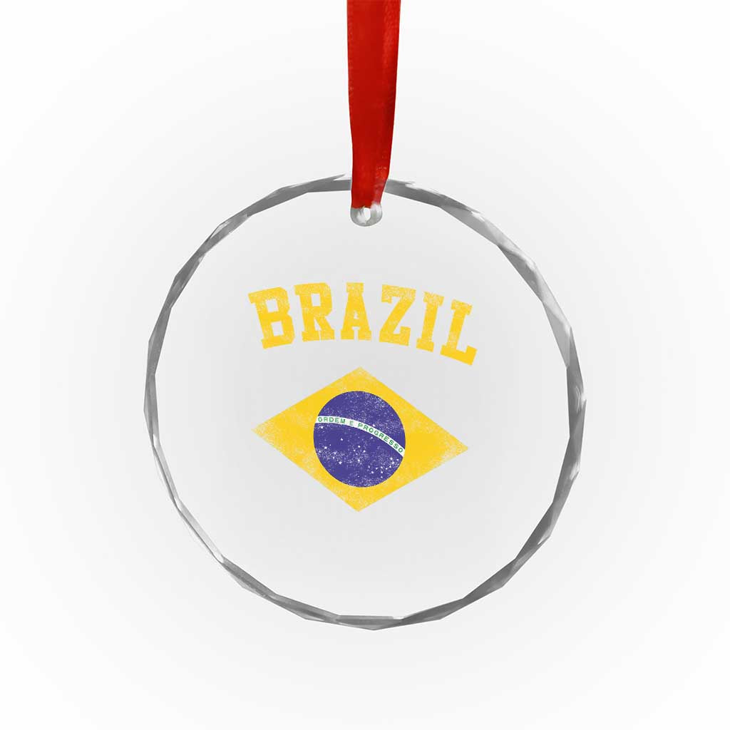 Vintage Brazil Flag Patriotic Brazilian Pride Crystal Glass Ornament