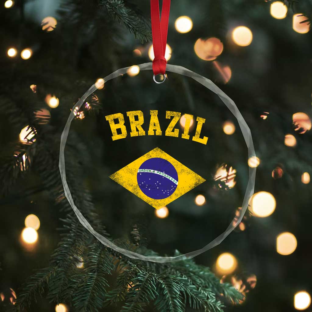 Vintage Brazil Flag Patriotic Brazilian Pride Crystal Glass Ornament