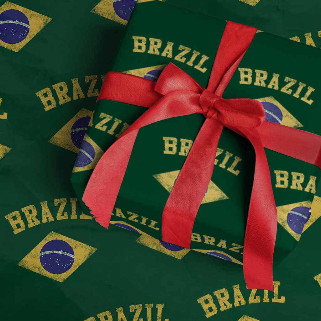 Vintage Brazil Flag Patriotic Brazilian Pride Wrapping Paper Roll