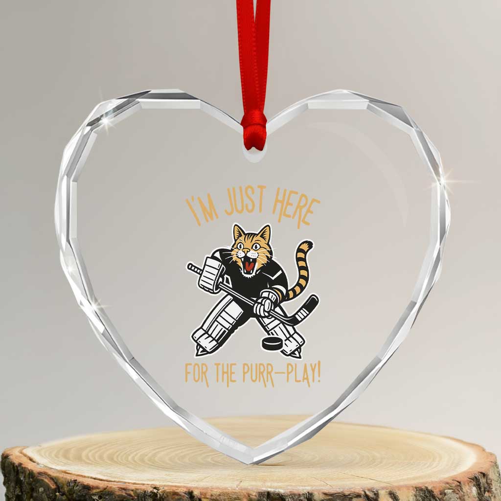 Vintage Cat Hockey Goalie Heart Crystal Glass Ornament Funny Im Just Here For The Purr Play Gift - Wonder Print Shop