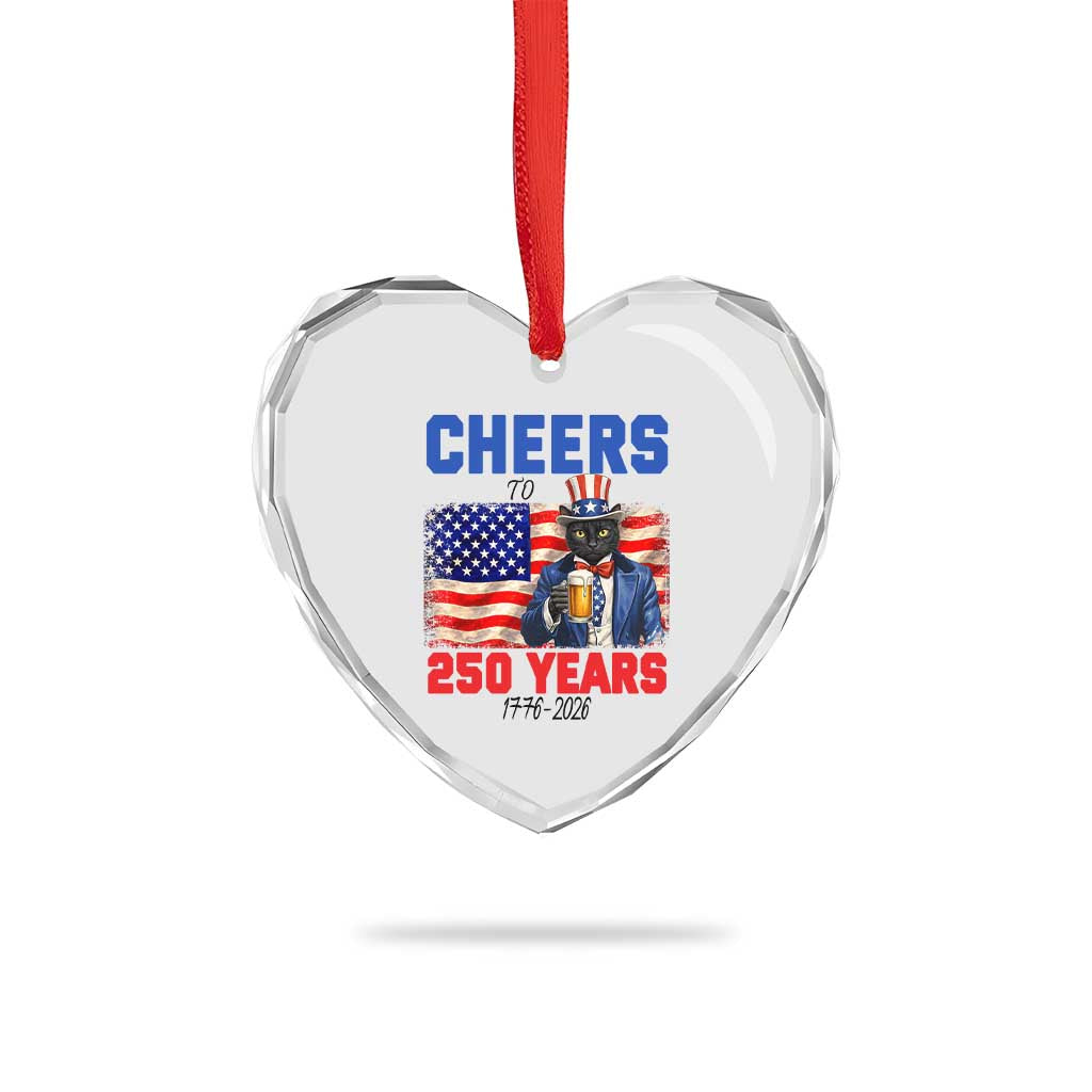 Vintage Cat Uncle Sam Heart Crystal Glass Ornament Cheers To 250 Years