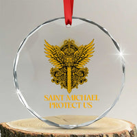 Vintage Catholic Saint Michael Protect Us Crystal Glass Ornament Religious Gift