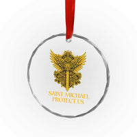 Vintage Catholic Saint Michael Protect Us Crystal Glass Ornament Religious Gift