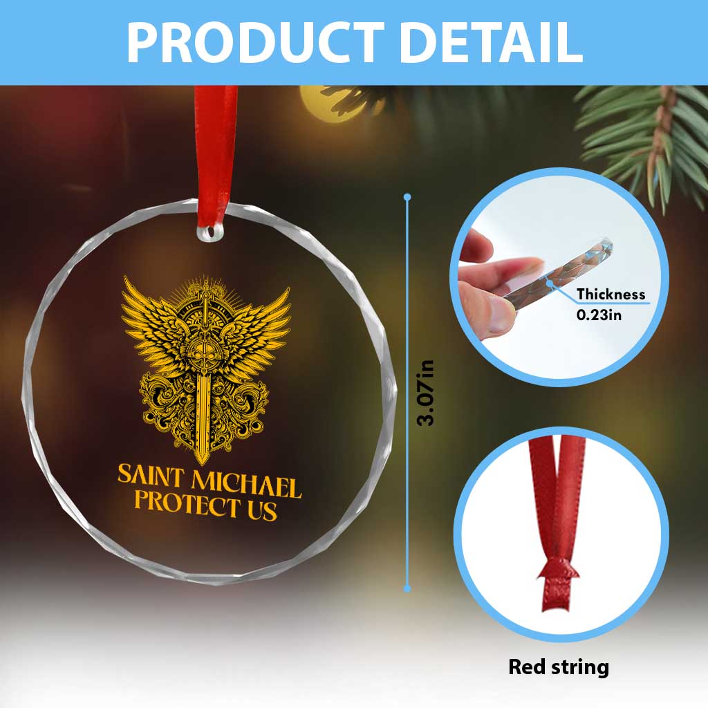 Vintage Catholic Saint Michael Protect Us Crystal Glass Ornament Religious Gift