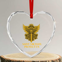 Vintage Catholic Saint Michael Protect Us Heart Crystal Glass Ornament Religious Gift