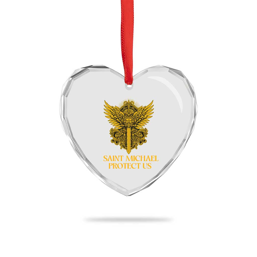 Vintage Catholic Saint Michael Protect Us Heart Crystal Glass Ornament Religious Gift