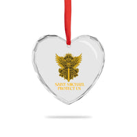 Vintage Catholic Saint Michael Protect Us Heart Crystal Glass Ornament Religious Gift