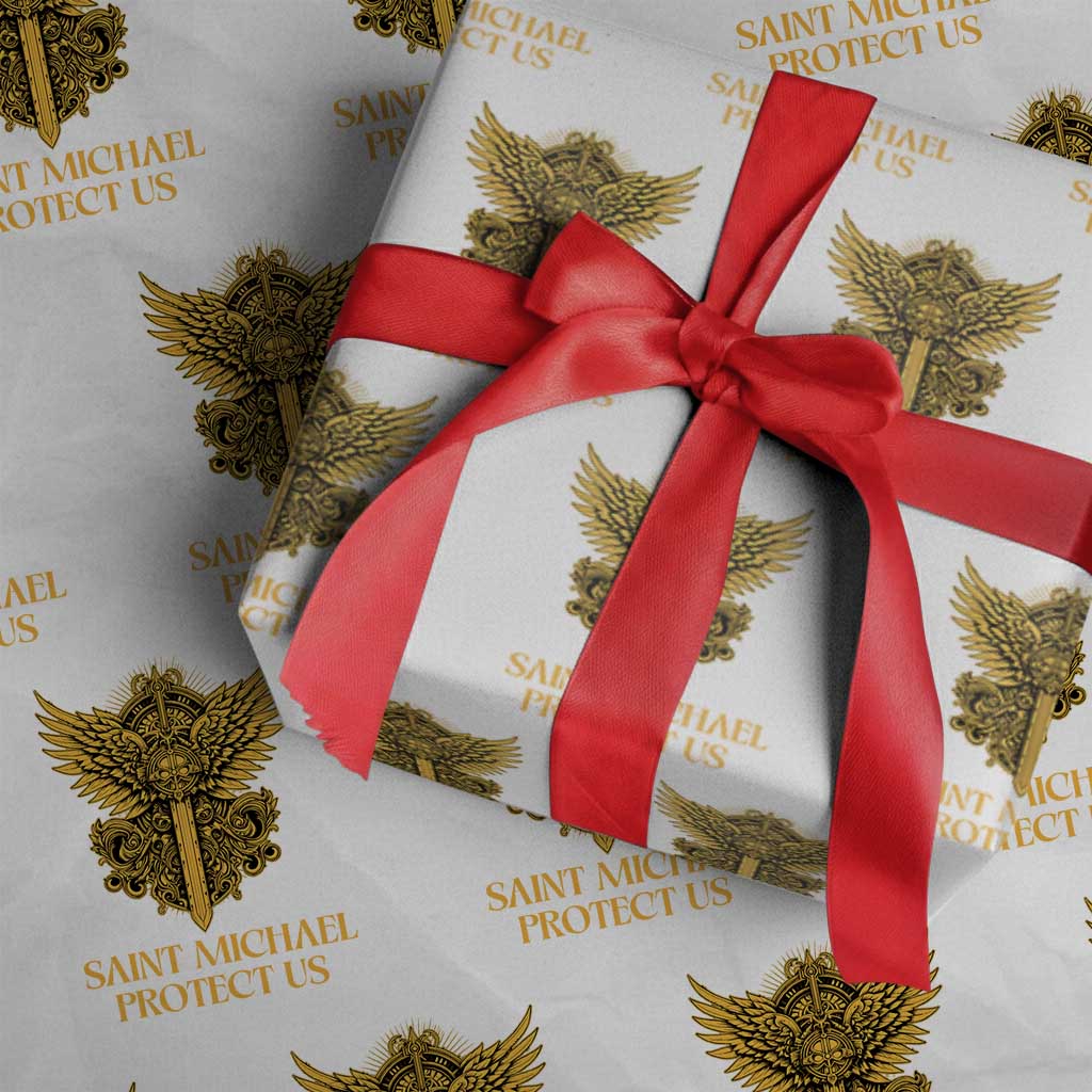 Vintage Catholic Saint Michael Protect Us Wrapping Paper Roll Religious Gift