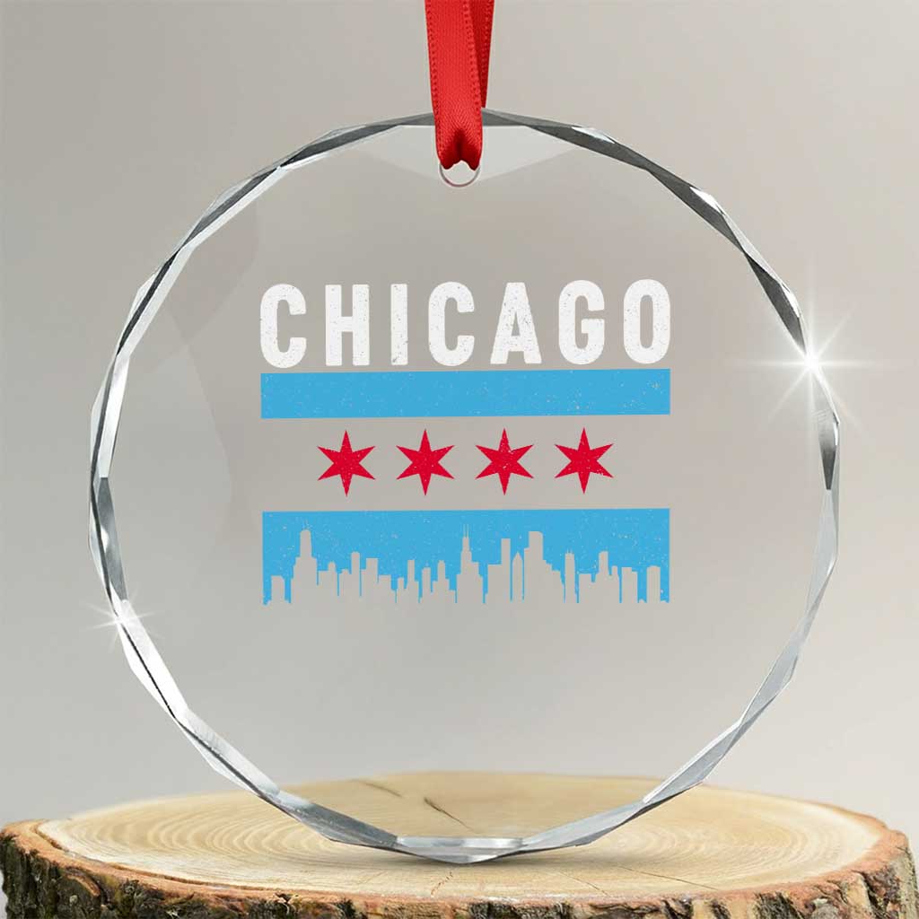 Vintage Chicago City Skyline Flag Crystal Glass Ornament