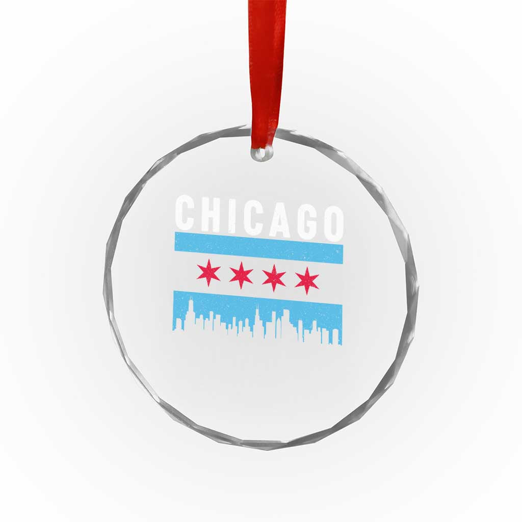 Vintage Chicago City Skyline Flag Crystal Glass Ornament