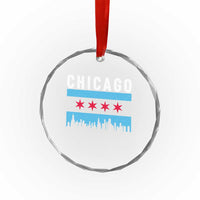 Vintage Chicago City Skyline Flag Crystal Glass Ornament