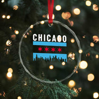 Vintage Chicago City Skyline Flag Crystal Glass Ornament