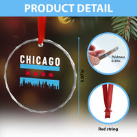 Vintage Chicago City Skyline Flag Crystal Glass Ornament