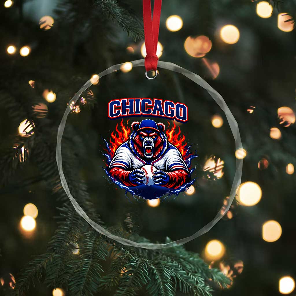 Vintage Chicago Crystal Glass Ornament Retro Baseball Fans