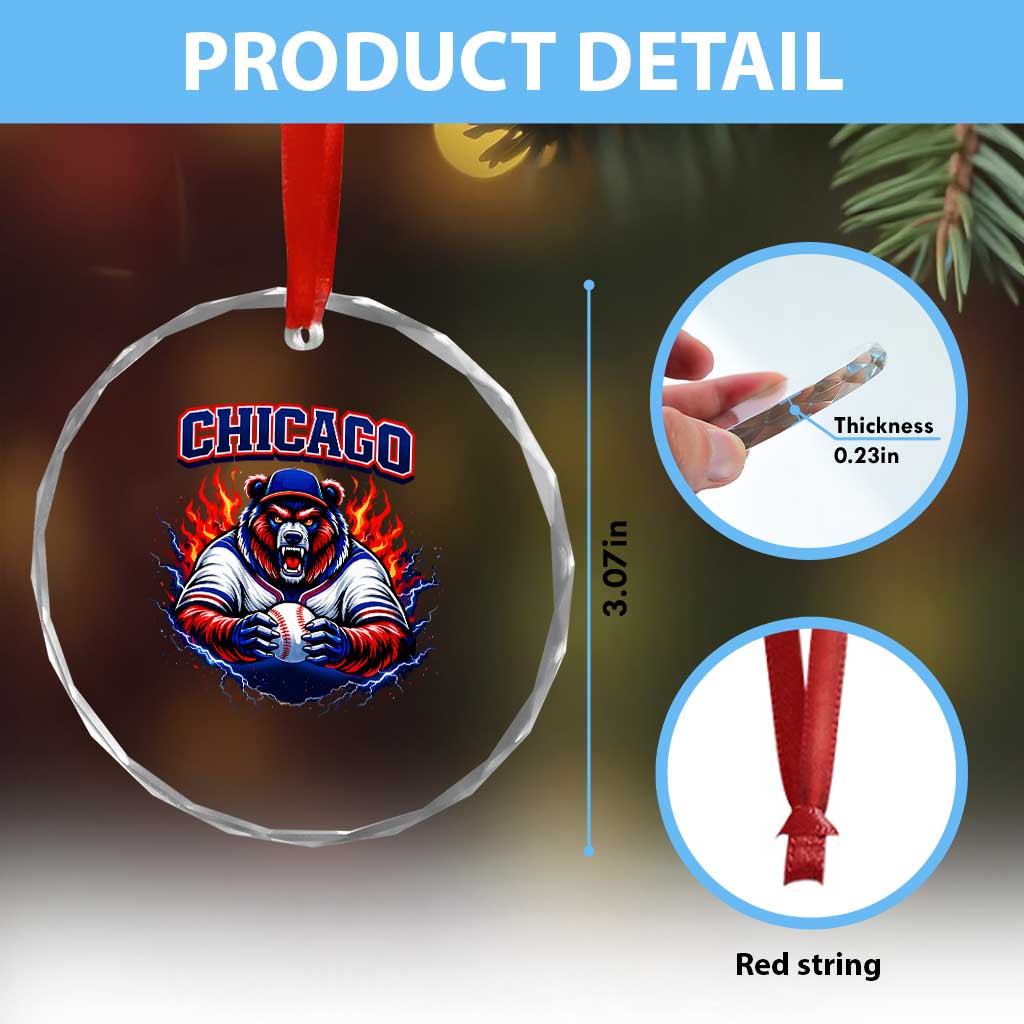 Vintage Chicago Crystal Glass Ornament Retro Baseball Fans