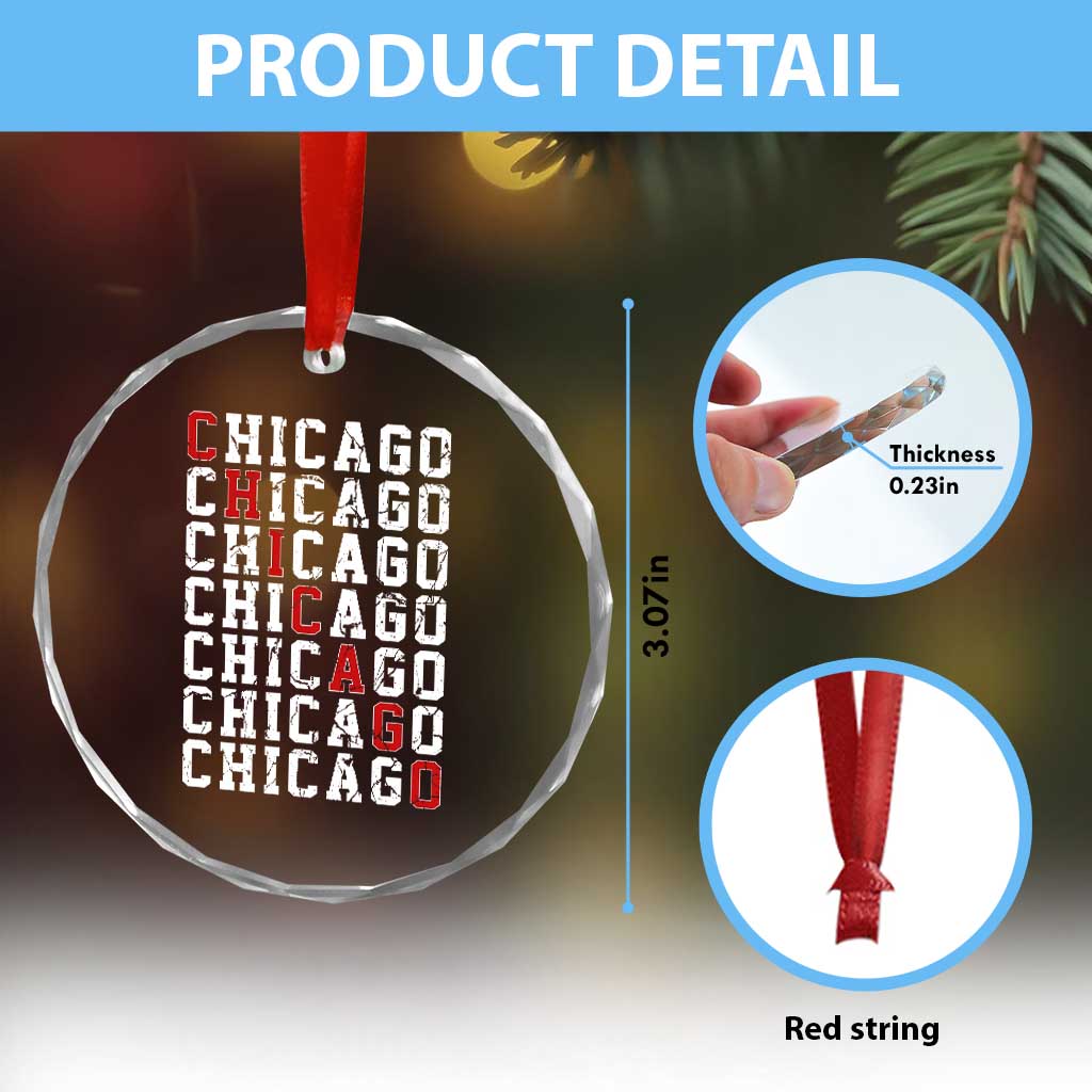 Vintage Chicago Crystal Glass Ornament Retro Distressed Classic Chicago
