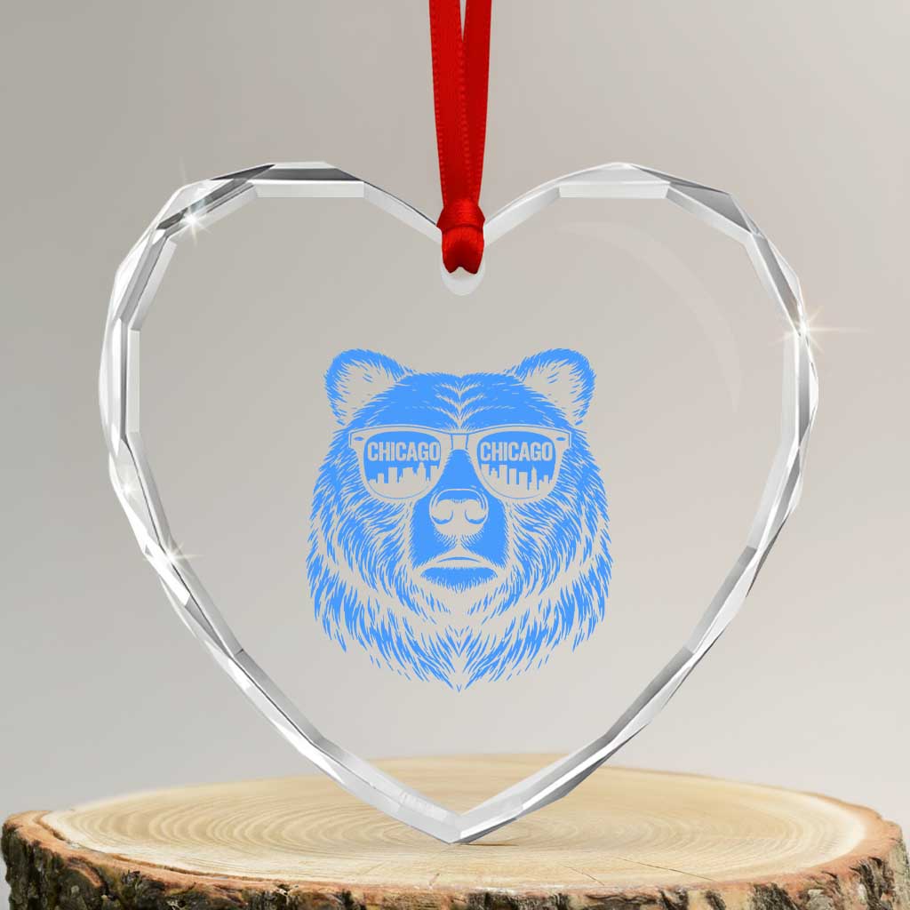 Vintage Chicago Heart Crystal Glass Ornament Cub With Sunglasses Baseball Fans