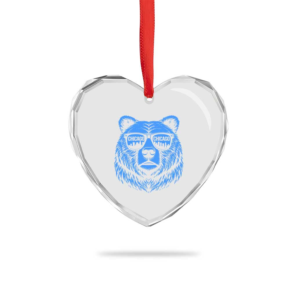 Vintage Chicago Heart Crystal Glass Ornament Cub With Sunglasses Baseball Fans
