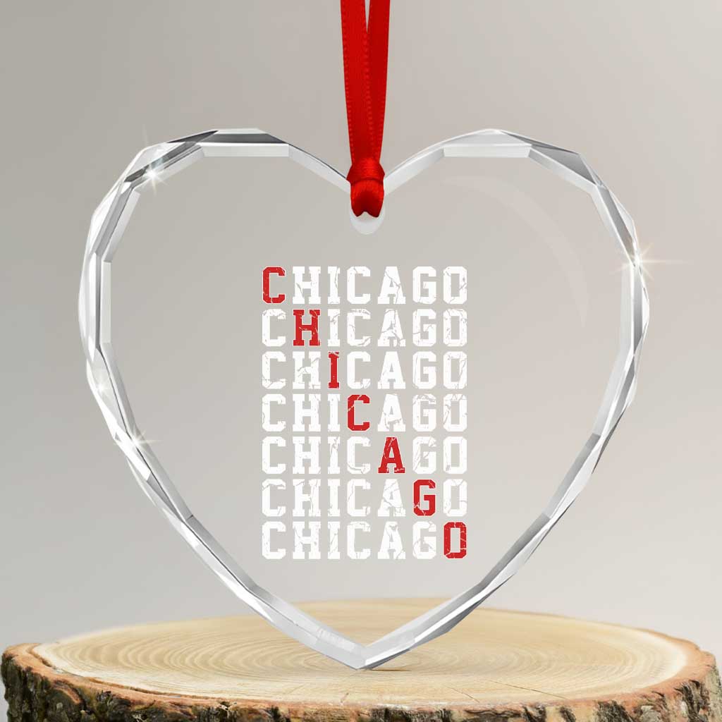 Vintage Chicago Heart Crystal Glass Ornament Retro Distressed Classic Chicago