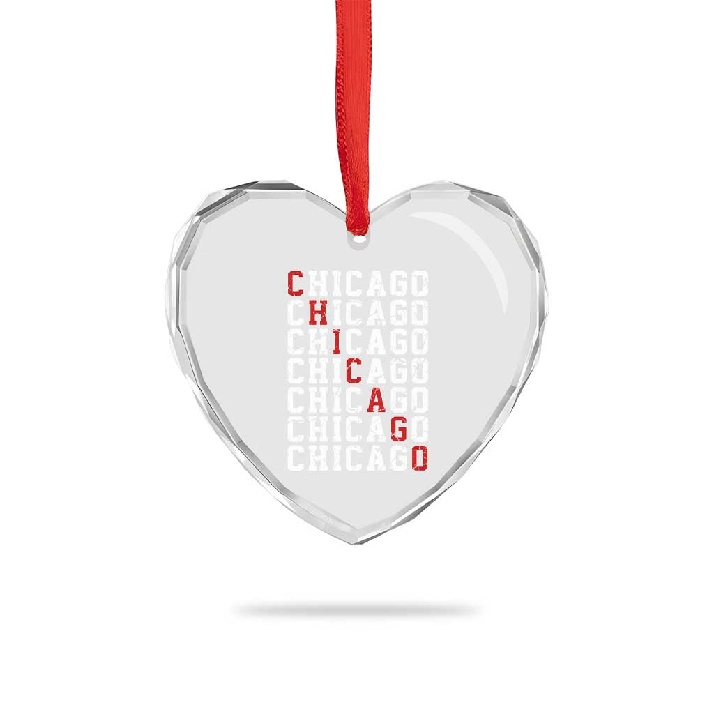 Vintage Chicago Heart Crystal Glass Ornament Retro Distressed Classic Chicago