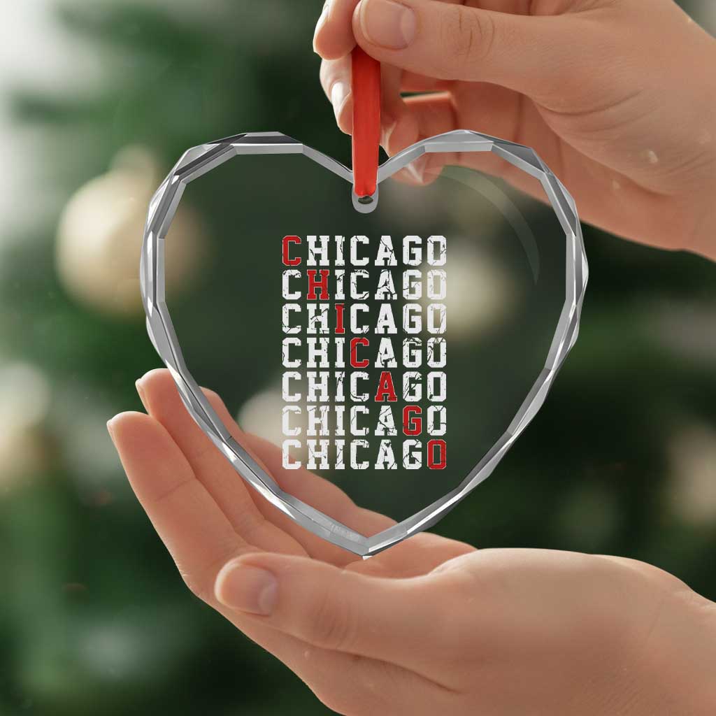 Vintage Chicago Heart Crystal Glass Ornament Retro Distressed Classic Chicago