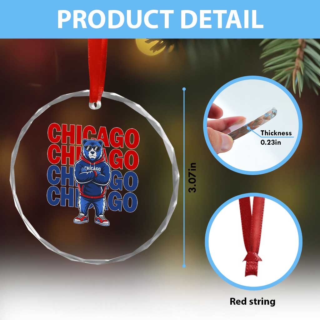 Vintage Chicago Pride Graphic Crystal Glass Ornament US State Sports Fan Baseball Lover