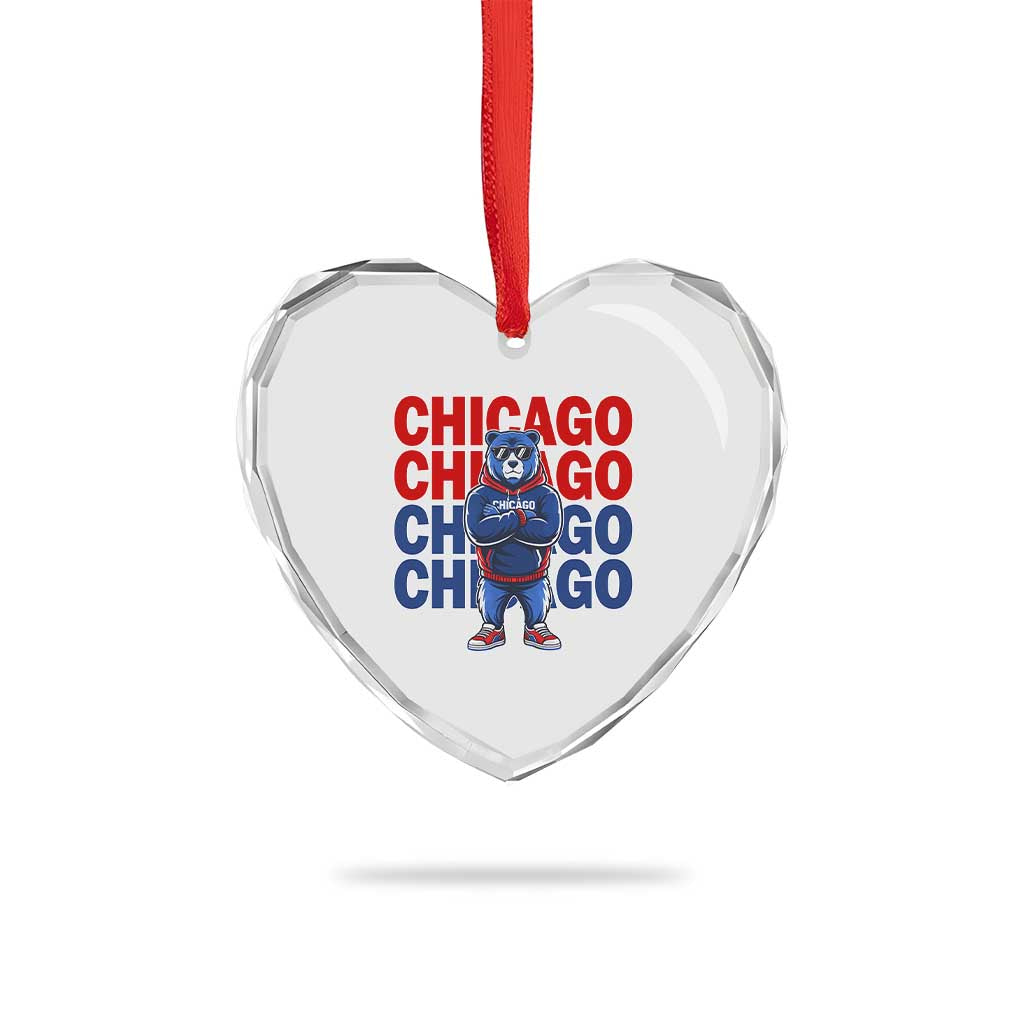 Vintage Chicago Pride Graphic Heart Crystal Glass Ornament US State Sports Fan Baseball Lover