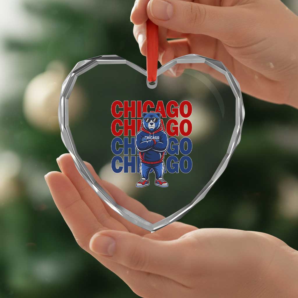Vintage Chicago Pride Graphic Heart Crystal Glass Ornament US State Sports Fan Baseball Lover